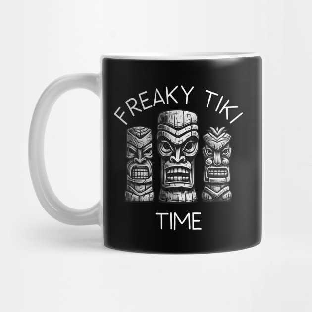 Three Tiki Statues - Freaky Tiki Time (White Lettering) by VelvetRoom